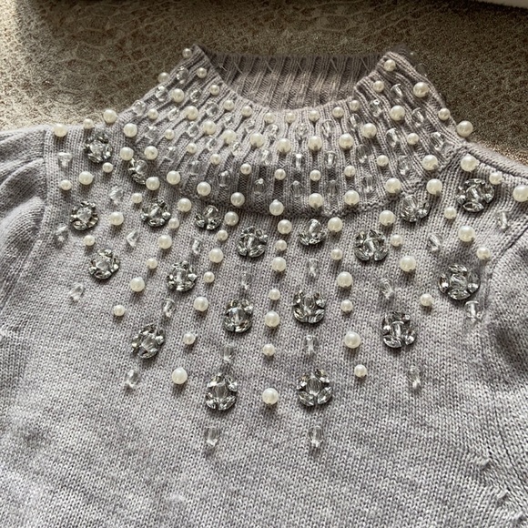 ASOS pearl and beads turtle neck wool sweater US 2 - Picture 3 of 15